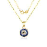 Cubic Zircon Micro Pave Sterling Silver Necklace, Brass, gold color plated, oval chain & micro pave cubic zirconia & for woman Approx 15.75 Inch 