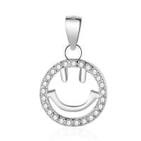 Cubic Zirconia Micro Pave Sterling Silver Pendant, Brass, Smiling Face, plated, micro pave cubic zirconia & hollow 