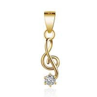 Cubic Zirconia Sterling Silver Pendants, Brass, Music Note, plated, with cubic zirconia 