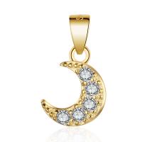 Cubic Zirconia Micro Pave Sterling Silver Pendant, Brass, Moon, plated, micro pave cubic zirconia 
