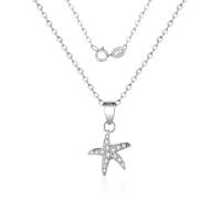 Cubic Zirconia Micro Pave Sterling Silver Necklace, Brass, Starfish, plated, oval chain & micro pave cubic zirconia & for woman Approx 15.75 Inch 
