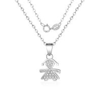 Cubic Zirconia Micro Pave Sterling Silver Necklace, Brass, Girl, plated, oval chain & micro pave cubic zirconia & for woman Approx 15.75 Inch 