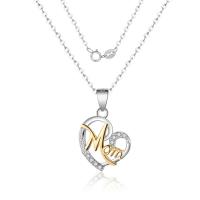 Cubic Zircon Micro Pave Sterling Silver Necklace, Brass, Heart, silver color plated, oval chain & micro pave cubic zirconia & for woman & hollow Approx 15.75 Inch 