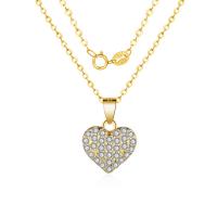 Cubic Zircon Micro Pave Sterling Silver Necklace, Brass, Heart, plated, oval chain & micro pave cubic zirconia & for woman Approx 15.75 Inch 