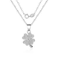 Cubic Zirconia Micro Pave Sterling Silver Necklace, Brass, Four Leaf Clover, plated, oval chain & micro pave cubic zirconia & for woman Approx 15.75 Inch 