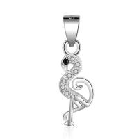 Sterling Silver Animal Pendants, Brass, Bird, silver color plated, micro pave cubic zirconia 