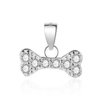 Cubic Zirconia Micro Pave Sterling Silver Pendant, Brass, Dog Bone, plated, micro pave cubic zirconia 