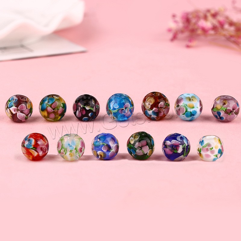 Inner Flower Lampwork Beads, Round, different size for choice, more colors for choice, 50PCs/Bag, Sold By Bag
