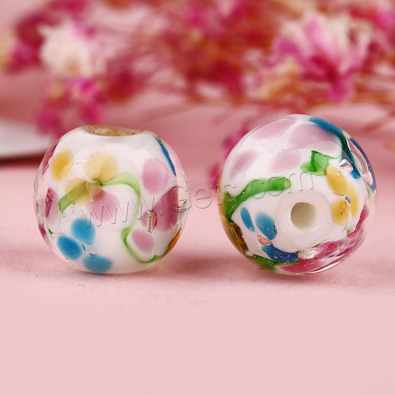 Perles murano fleur intérieur, chalumeau, Rond, normes différentes pour le choix & fleur intérieure, plus de couleurs à choisir, 50PC/sac, Vendu par sac