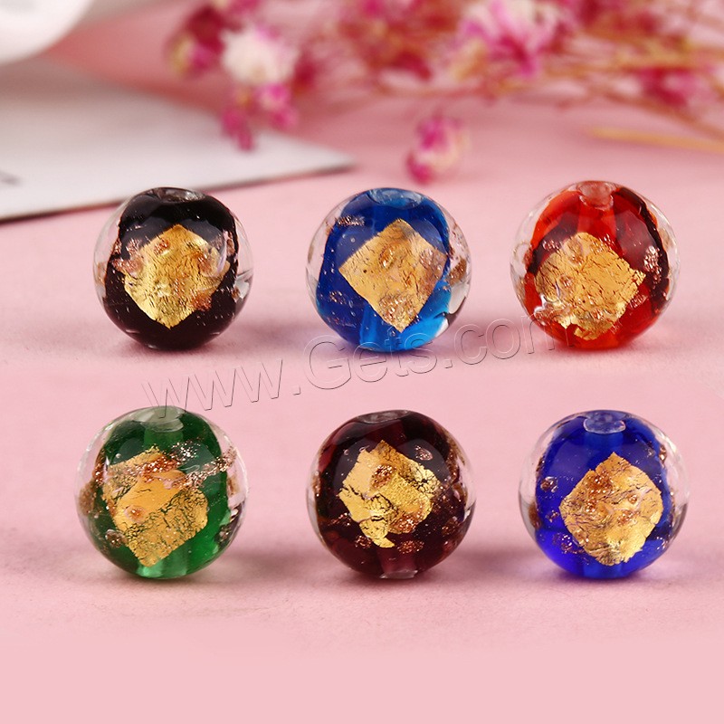 Gold Foil Lampwork Beads, with Gold Foil, Round, different size for choice, more colors for choice, 100PCs/Bag, Sold By Bag