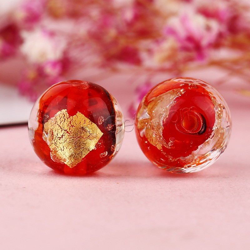 Gold Foil Lampwork Beads, with Gold Foil, Round, different size for choice, more colors for choice, 100PCs/Bag, Sold By Bag