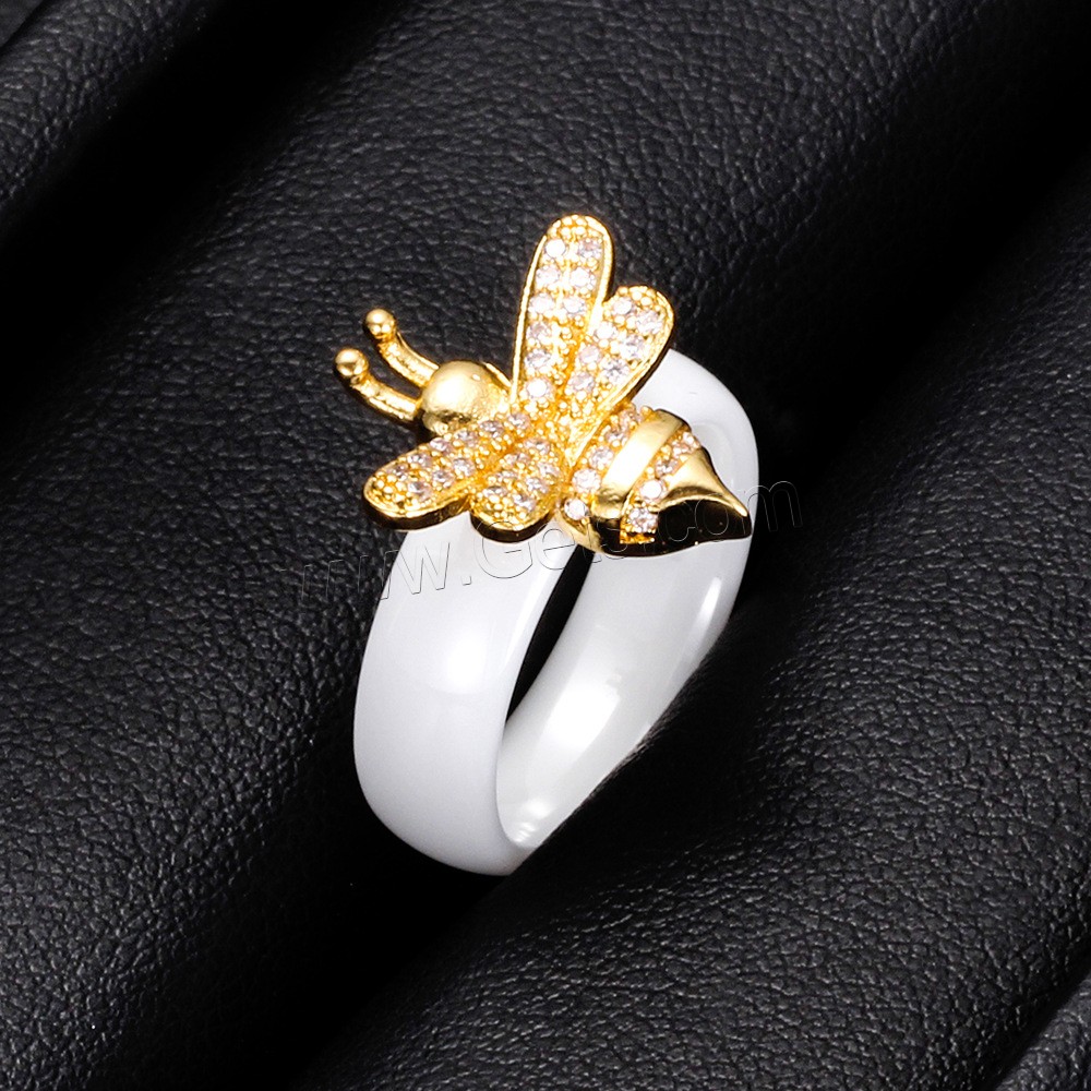Porcelain Finger Ring, Bee, different size for choice & for woman & with rhinestone, more colors for choice, 17mm, Sold By PC