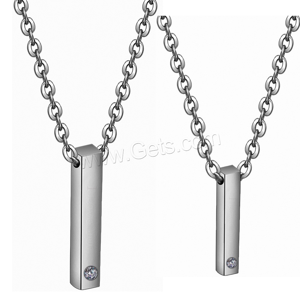 Stainless Steel Jewelry Necklace, Rectangle, Unisex & different size for choice & oval chain & with rhinestone, more colors for choice, Length:Approx 15.75 Inch, Sold By Strand