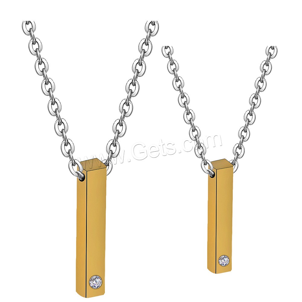 Stainless Steel Jewelry Necklace, Rectangle, Unisex & different size for choice & oval chain & with rhinestone, more colors for choice, Length:Approx 15.75 Inch, Sold By Strand