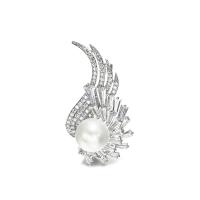 Zinc Alloy Jewelry Brooch, with Plastic Pearl, platinum plated, micro pave cubic zirconia & for woman, metallic color plated 