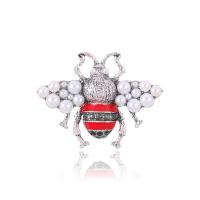Rhinestone Zinc Alloy Brooch, with Plastic Pearl, Bee, silver color plated, for woman & with rhinestone 