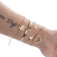 Zinc Alloy Bracelet Set, bangle & bracelet, gold color plated, 4 pieces & Adjustable & for woman & with rhinestone, 180mm 