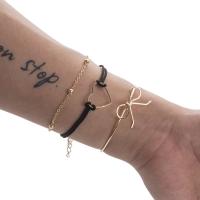 alliage de zinc Set de bracelet, bracelet & Bracelet, avec corde de coton, Placage de couleur d'or, Réglable & trois pièces & pour femme, 170mm,180mm é, Vendu par fixé