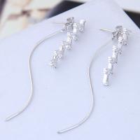 Brass Split Earring, with Cubic Zirconia, stainless steel post pin, plated, for woman 58*6mm 