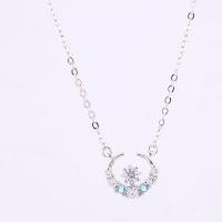 Cubic Zircon Micro Pave Brass Necklace, with Cubic Zirconia, silver color plated, for woman, silver color 
