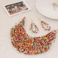 Seedbead Jewelry Set, earring & necklace, with Zinc Alloy, brass earring hook, plated, for woman, multi-colored, 400*88mm 65mm 