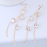 Cubic Zircon Brass Earring, with Cubic Zirconia, stainless steel post pin, plated, for woman 82*8mm 