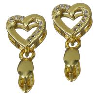 Brass Pinch Bail, Heart, gold color plated, micro pave cubic zirconia & hollow 1mm Approx 