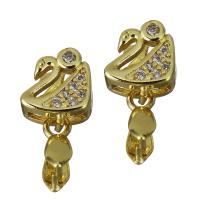 Brass Pinch Bail, Swan, gold color plated, micro pave cubic zirconia 0.85mm Approx 