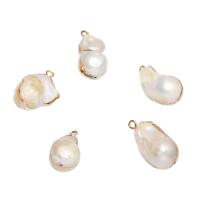 Cultured Freshwater Pearl Brass Pendant, with Brass, gold color plated, white - Approx 1.8mm 