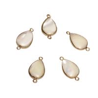 Shell Jewelry Connector, with Brass, Teardrop, gold color plated, 1/1 loop, white - Approx 1.8mm 