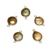 Freshwater Pearl Connector, with Brass, Flat Round, gold color plated, 1/1 loop - Approx 1.8mm 