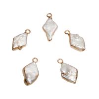Cultured Freshwater Pearl Brass Pendant, with Brass, Rhombus, gold color plated, white - Approx 1.8mm 