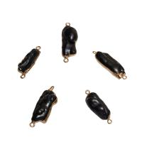 Freshwater Pearl Connector, with Brass, gold color plated, 1/1 loop, black - Approx 1.7mm 