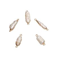 Freshwater Pearl Connector, with Brass, gold color plated, 1/1 loop, white - Approx 1.8mm 