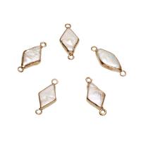 Freshwater Pearl Connector, with Brass, Rhombus, gold color plated, 1/1 loop, white - Approx 1.6mm 