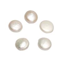 No Hole Cultured Freshwater Pearl Beads, Flat Round, natural, white 