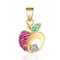 Cubic Zirconia Micro Pave Sterling Silver Pendant, Brass, Apple, plated, micro pave cubic zirconia 