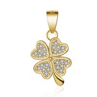 Cubic Zirconia Micro Pave Sterling Silver Pendant, Brass, Four Leaf Clover, plated, micro pave cubic zirconia 