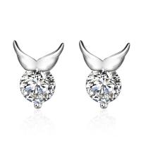 Sterling Silver Cubic Zirconia Earring, Brass, Angel Wing, silver color plated, for woman & with cubic zirconia 
