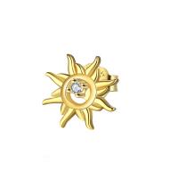 Sterling Silver Cubic Zirconia Earring, Brass, Sun, gold color plated, for woman & with cubic zirconia, 8.5mm 