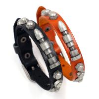 PU Leather Cord Bracelets, with Zinc Alloy, zinc alloy watch band clasp, punk style & for man 