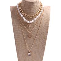 Zinklegierung Halskette, mit Kunststoff Perlen, plattiert, Modeschmuck & mehrschichtig & für Frau, goldfarben, 185mm,300mm,375mm,500mm, Länge:ca. 20 ZollInch, verkauft von PC