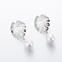 Zinklegierung Tropfen Ohrring, mit Kunststoff Perlen, Edelstahl Stecker, plattiert, für Frau, Silberfarbe, verkauft von Paar