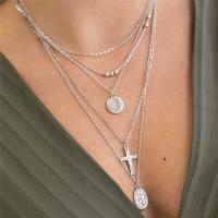 Fashion Multi Layer Necklace, Zinc Alloy, plated, multilayer & for woman, silver color 