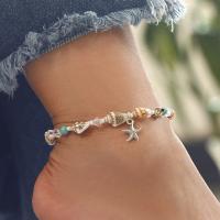 Zinc Alloy Anklet, with Shell, plated, for woman, silver color 