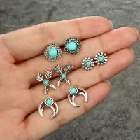 Zinc Alloy Stud Earring Set, Stud Earring, with turquoise, plated, 4 pieces & for woman, silver color 