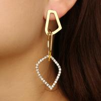 Zinc Alloy Rhinestone Drop Earring, stainless steel post pin, plated, for woman & with rhinestone, golden 