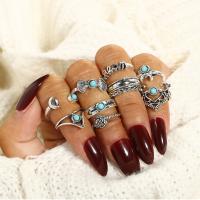 Zinc Alloy Ring Set, finger ring, with turquoise, plated, for woman, silver color 
