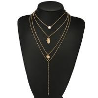 Multi слой ожерелье, цинковый сплав, Другое покрытие, многослойный & Женский, Золотой, продается Strand