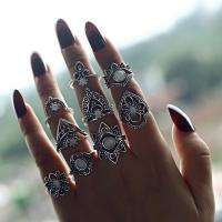 Zinc Alloy Ring Set, finger ring, plated, nine pieces & for woman, silver color 